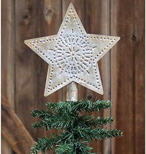 מבצעים מאושרים ~ טופר עץ כוכבים וינטג 'עם סיד וינטג' | 9 אינץ '| עיצוב חווה מתכת עתיק טופר עץ חג המולד